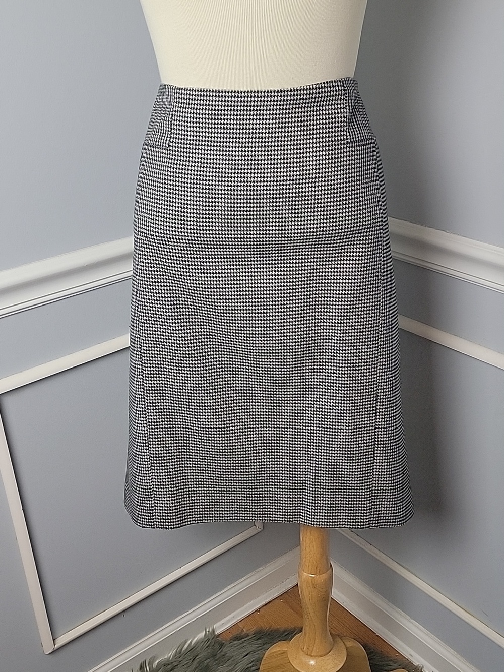 ANN TAYLOR Black Cream Houndstooth Wool Blend Classic Pencil Office‎ Skirt 10
